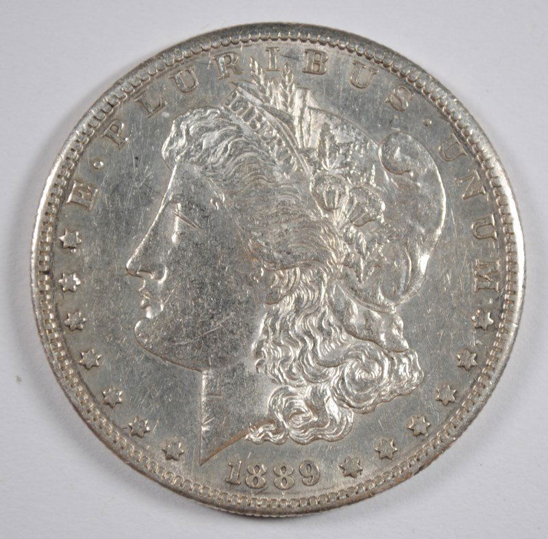 1889-S MORGAN SILVER DOLLAR, AU+ SEMI-KEY (1 of 2)
