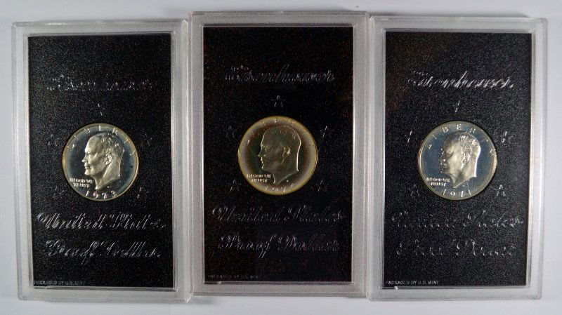 3 - BROWN IKES 40% SILVER, 1971, 1973 & 1974, ALL WITH (1 of 2)