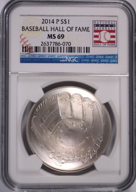 2014 BASEBALL HALL OF FAME SILVER DOLLAR, NGC MS-69 (1 of 5)