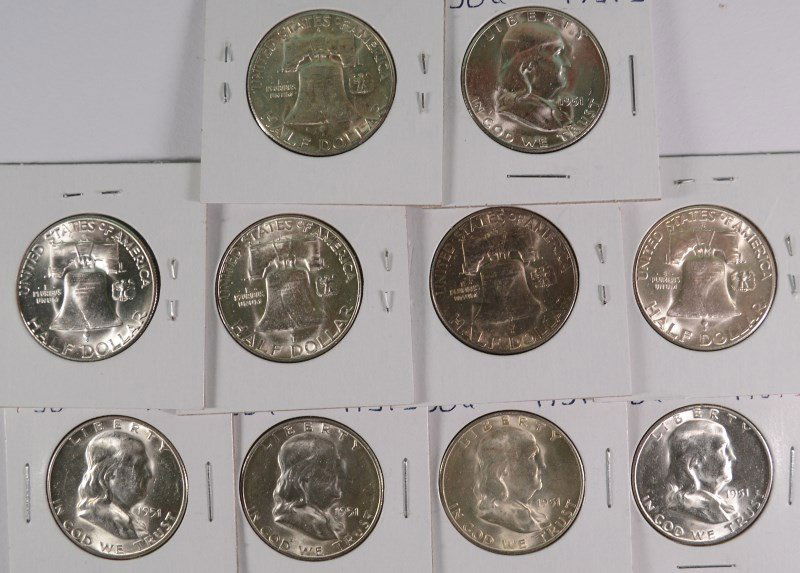 (10) 1951-S FRANKLIN HALF DOLLARS CH BU (1 of 1)