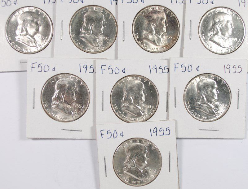 (8) 1955 FRANKLIN HALF DOLLARS CH BU (1 of 2)