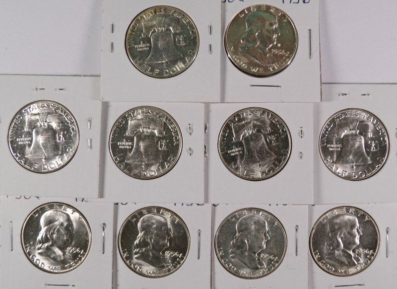 (10) 1956 FRANKLIN HALF DOLLARS CH BU (1 of 1)