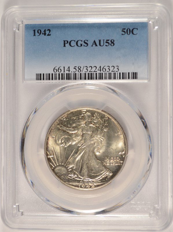 1942 WALKING LIBERTY HALF DOLLAR PCGS AU-58 (1 of 4)
