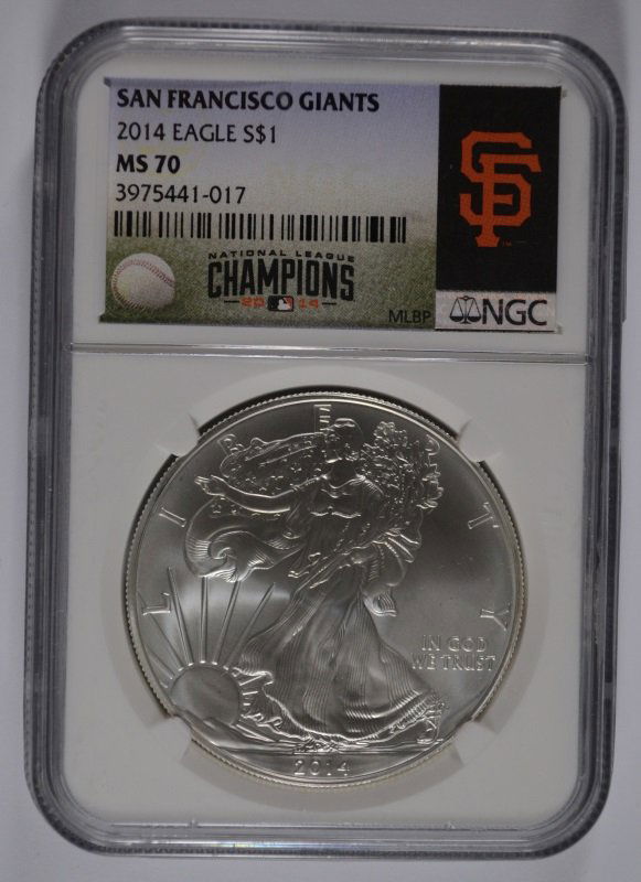 2014 SILVER AMERICAN EAGLE NGC MS-70 !!!! (WORLD SERIES: ESTIMATE $85 - $100. SILVERTOWNE AUCTIONS IS KNOWN FOR QUALITY & SERVICE. REGISTER TO BID!