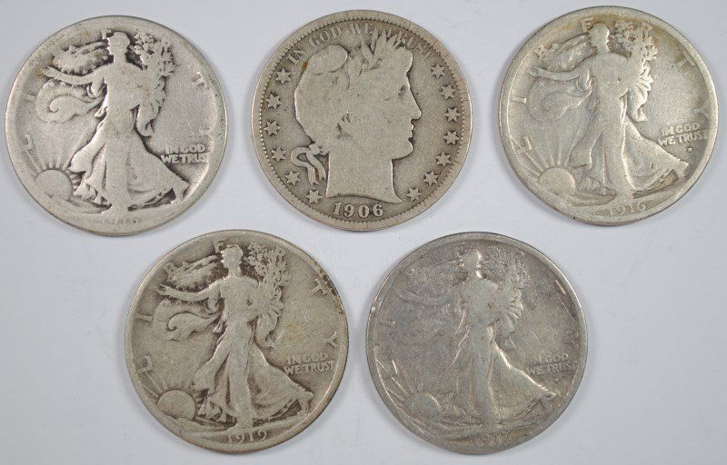 (5) MISC HALF DOLLARS (1906-O, 1916, 1916-D, 1917-S (1 of 2)