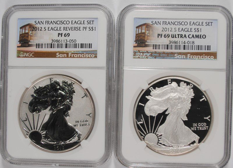 2012-S AMERICAN SILVER EAGLE SET, NGC REVERSE PROOF (1 of 2)