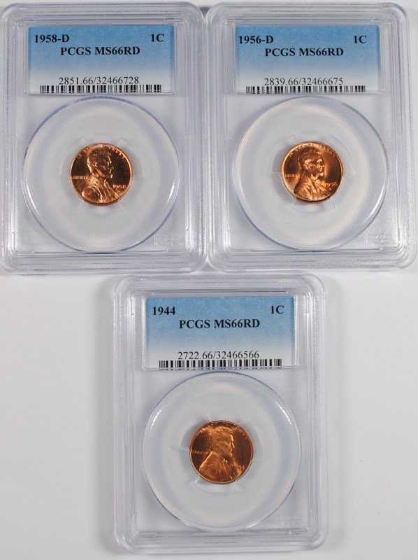 ( 3 ) PCGS GRADED LINCOLN CENTS, PCGS MS-66 RED: 1944, (1 of 2)