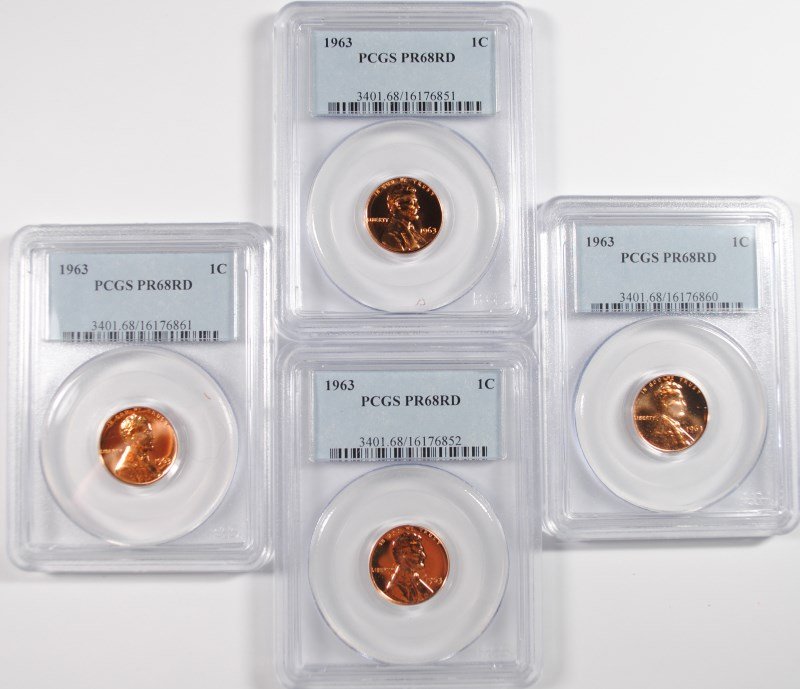 (4) 1963 LINCOLN CENTS, PCGS PROOF-68 RED (1 of 2)