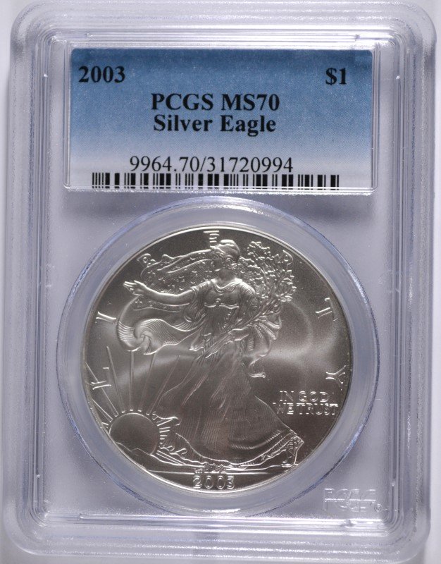 2003 AMERICAN SILVER EAGLE, PCGS MS-70! PERFECT! (1 of 4)
