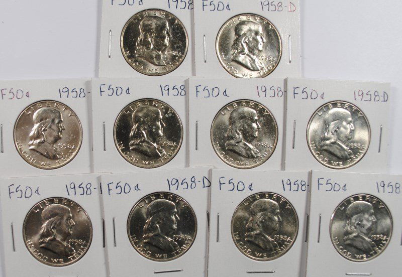 (10) 1958-D FRANKLIN HALF DOLLARS CH BU (1 of 2)