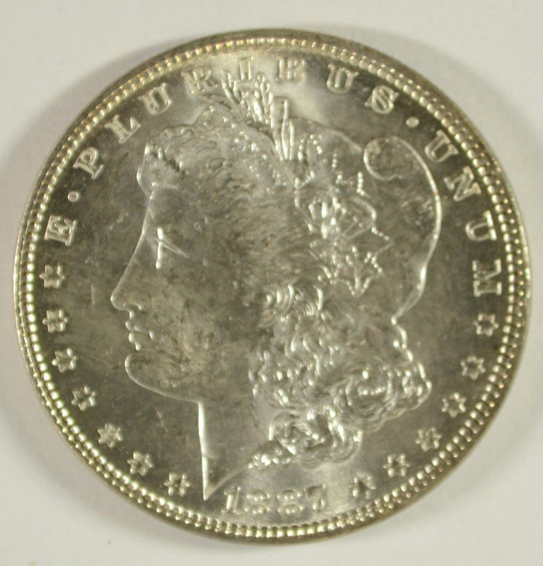 1887 MORGAN SILVER DOLLAR, MS-63 WHITE (1 of 2)