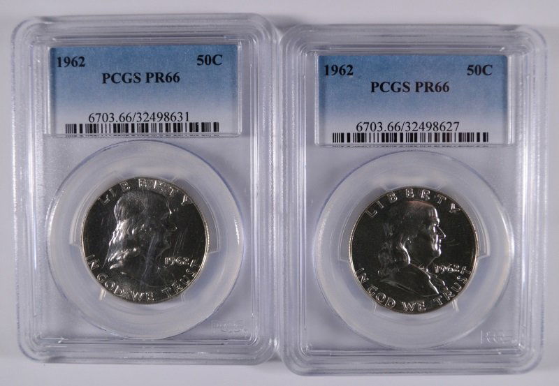 ( 2 ) 1962 FRANKLIN HALF DOLLARS, PCGS PR-66 (1 of 2)