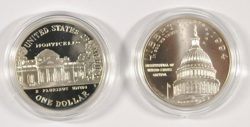 1993 JEFFERSON PROOF SILVER DOLLAR & 1994 U.S. CAPITOL (1 of 3)