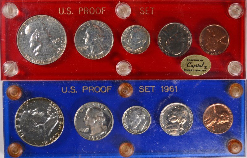 ( 2 ) 1961 U.S. PROOF SETS IN PLASTIC HOLDERS (1 of 2)
