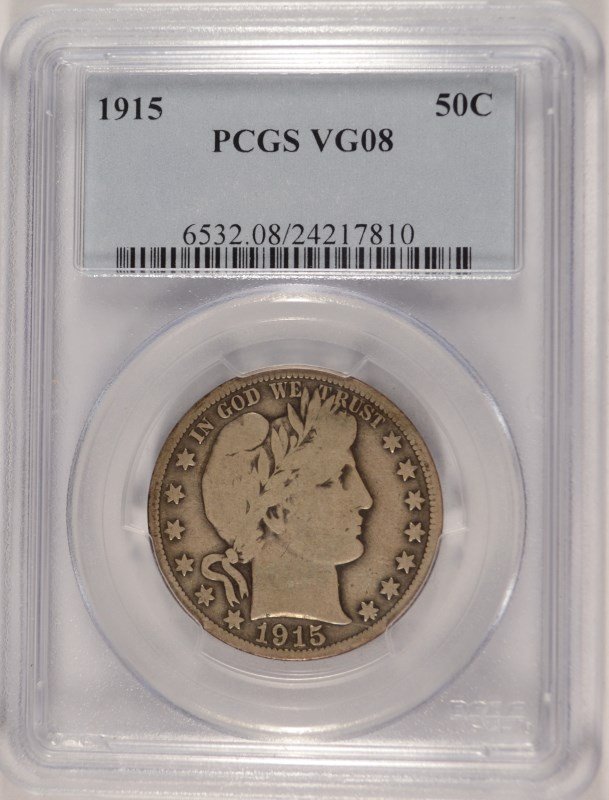 1915 BARBER HALF DOLLAR PCGS VG-8 (1 of 4)
