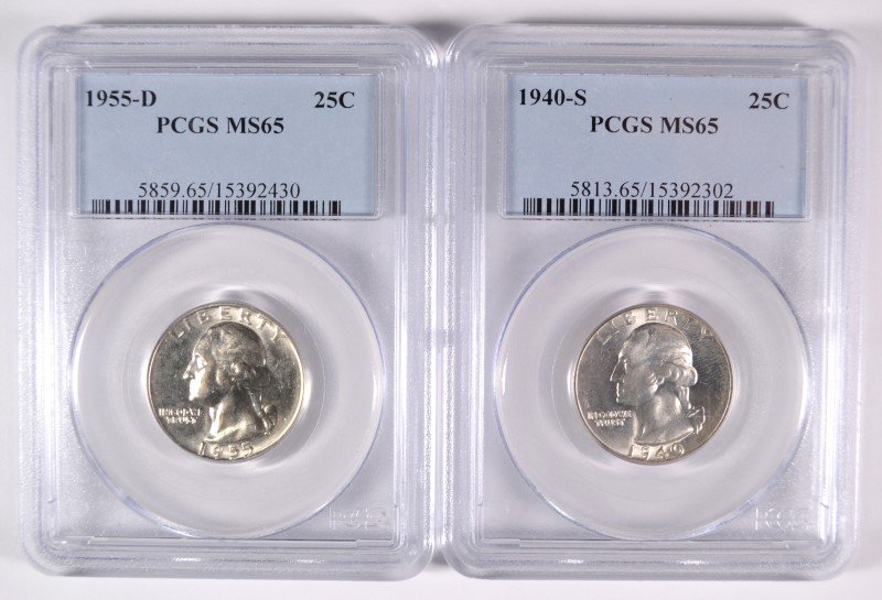 Lot of 2 Wash Quarters PCGS MS65 Better Dates 40s, 55d (1 of 2)