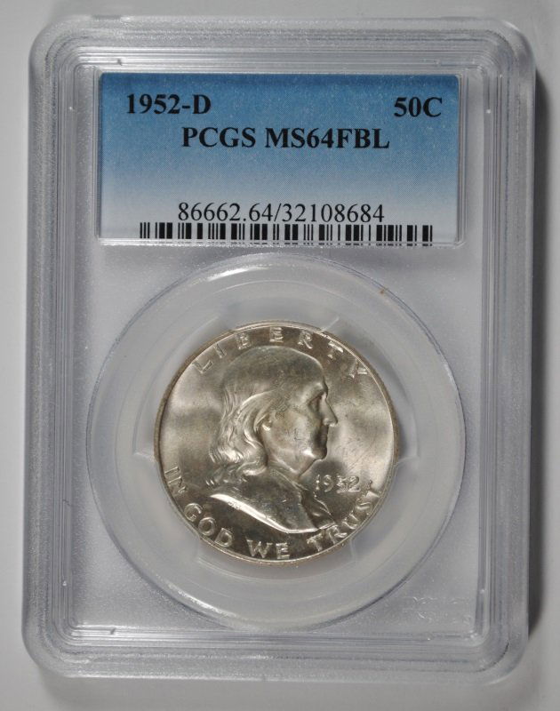 1952-D FRANKLIN HALF DOLLAR, PCGS MS-64 FBL (1 of 4)