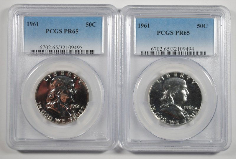 ( 2 ) 1961 FRANKLIN HALF DOLLARS, PCGS PROOF-65 (1 of 2)