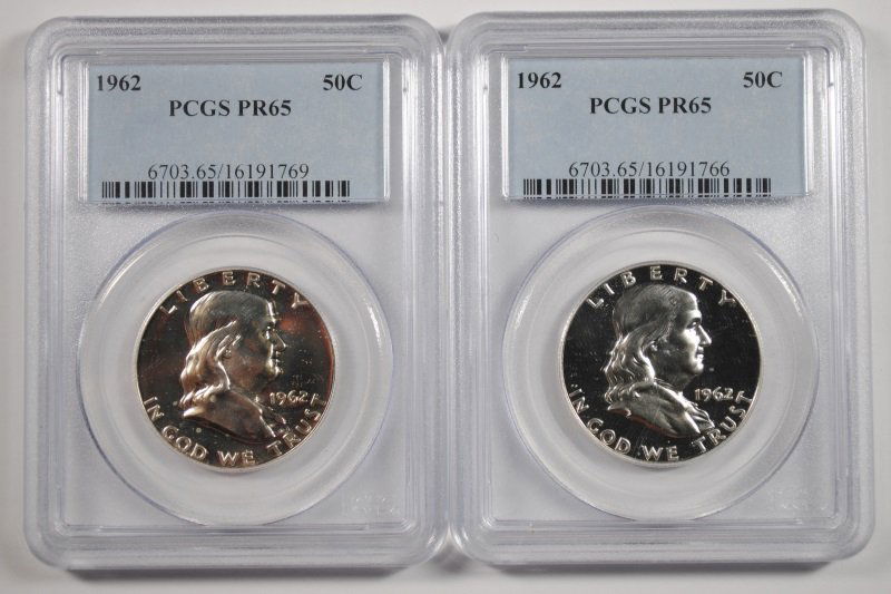 ( 2 ) 1962 FRANKLIN HALF DOLLARS, PCGS PROOF-65 (1 of 2)