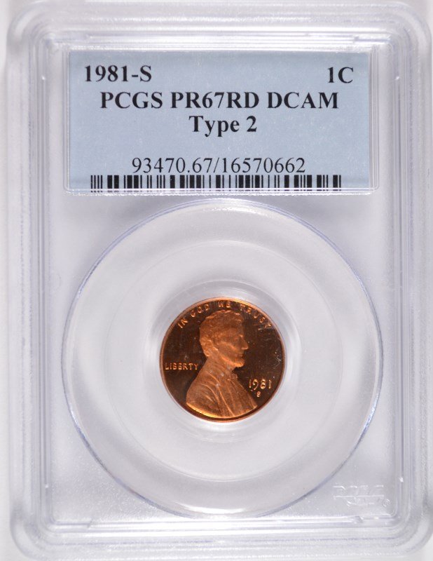 1981-S PROOF (TYPE 2) LINCOLN CENT PCGS PR-67 DCAM (1 of 4)