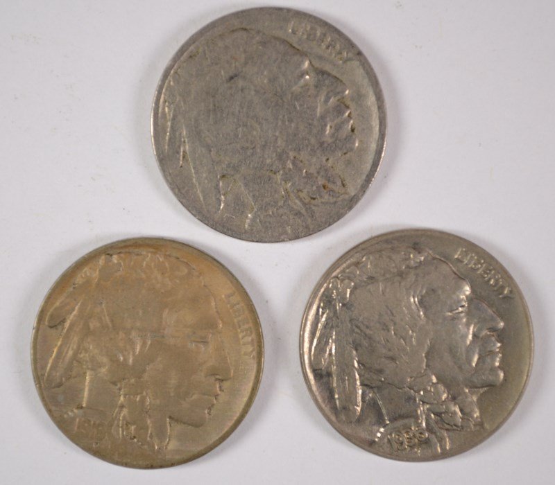 (3) BUFFALO NICKELS (1916-S, 1919, 1936) (1 of 2)