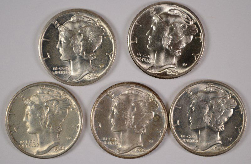 (5) CH BU 1944-D MERCURY DIMES (1 of 2)