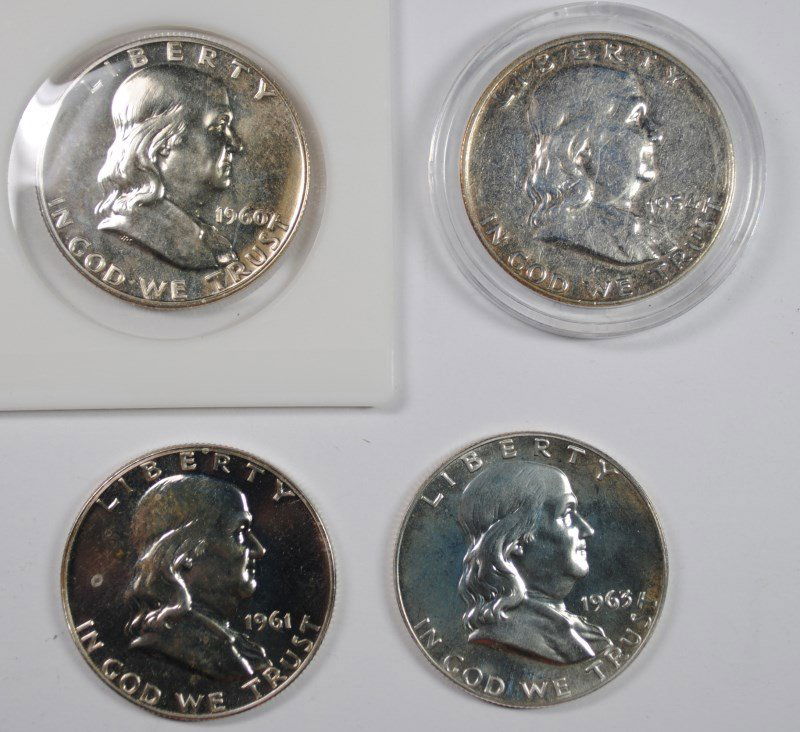 4 FRANKLIN HALVES 3 PROOF (1960, 61, 63) & 54-D CIRC (1 of 2)