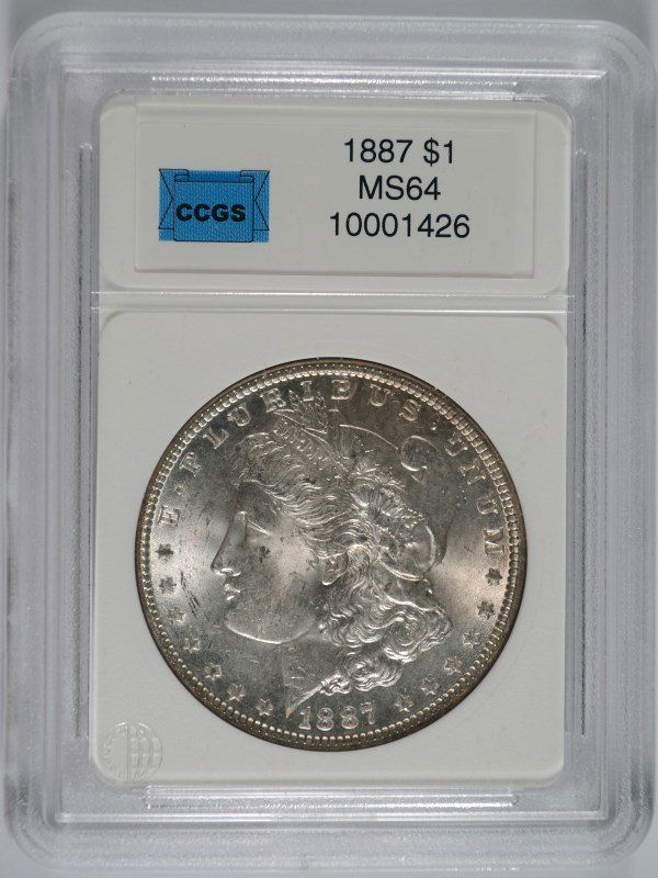 1887 MORGAN SILVER DOLLAR, CCGS MS-64: ESTIMATE, $85.00 TO $100.00 SILVERTOWNE AUCTIONS SHIPS ITEMS WON WITHIN 48 HOURS OF RECEIPT OF PAYMENT