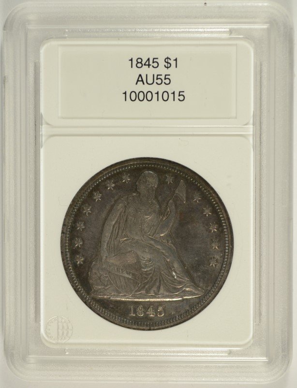 1845 SEATED DOLLAR, CCGS AU-55 VERY NICE (1 of 4)
