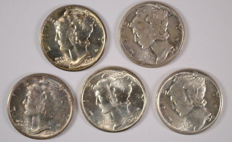 (5) CH BU MERCURY DIMES (1940, 1940-D, 1940-S, 1941-S, (1 of 2)