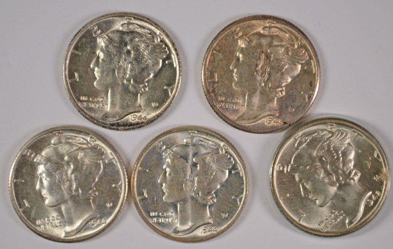 (5) CH BU MERCURY DIMES (1942-D, 1944, 1944-D, 1944-S, (1 of 2)
