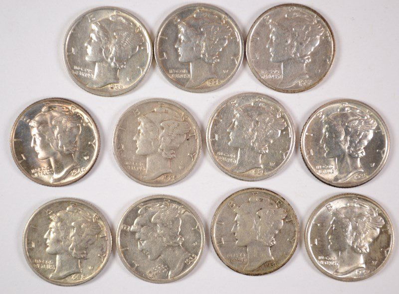 (11) MERCURY DIMES (1929-S, 1931, 1935, 1935-S, 1937, (1 of 2)