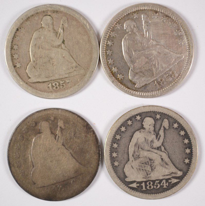 (4) SEATED QUARTERS (1854, 1856-O, 1857, 1858) (1 of 2)