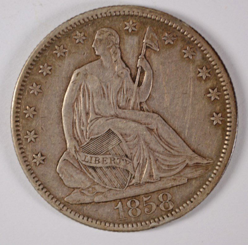1858 SEATED HALF DOLLAR VF/XF (1 of 2)
