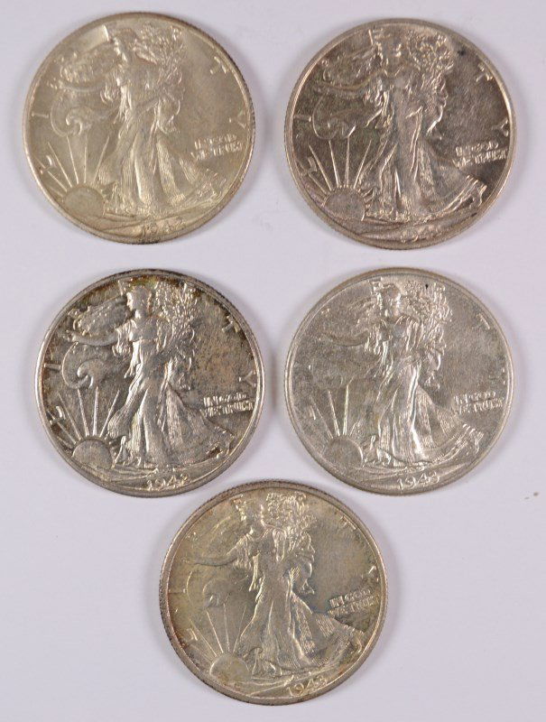(5) WALKING LIBERTY HALF DOLLARS (1941-S, 1942-D, (1 of 2)