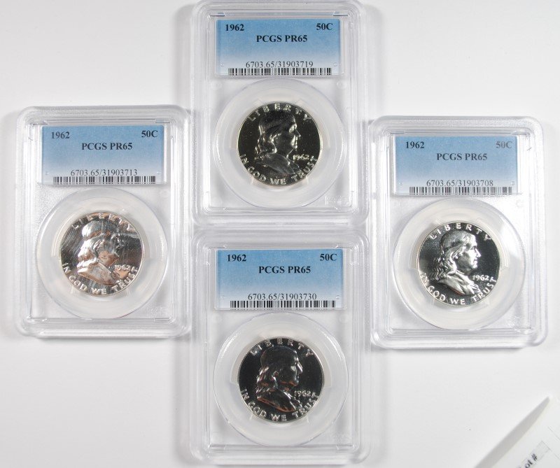 ( 4 ) 1962 FRANKLIN HALF DOLLARS, PCGS PR-65 (1 of 2)