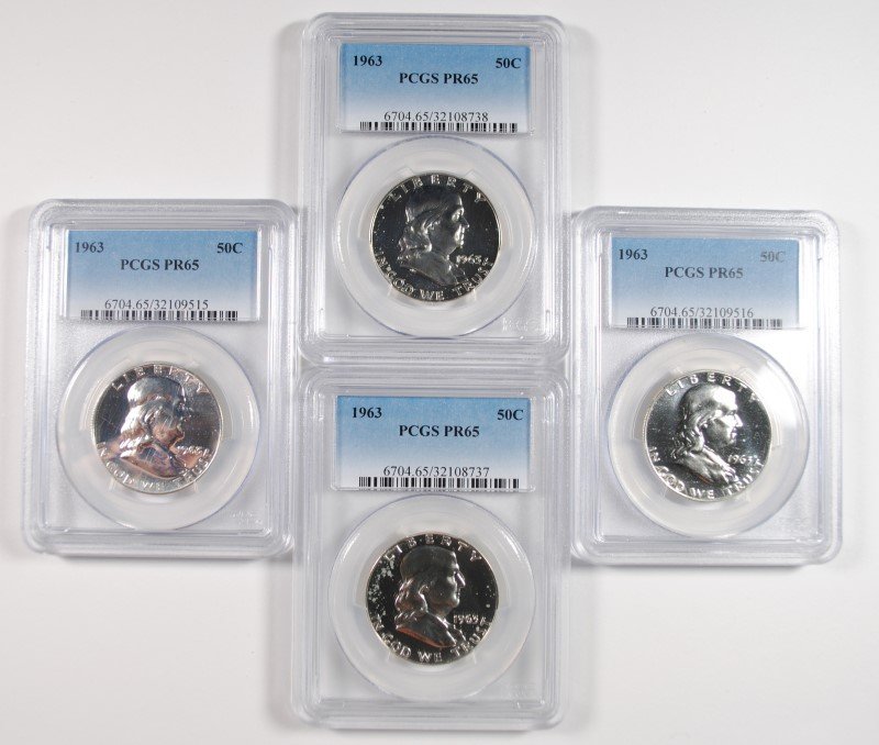 ( 4 ) 1963 FRANKLIN HALF DOLLARS, PCGS PR-65 (1 of 2)