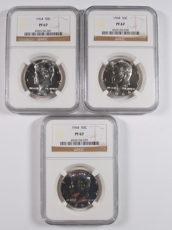 ( 3 ) 1964 KENNEDY HALF DOLLARS, NGC PROOF-67 (1 of 2)