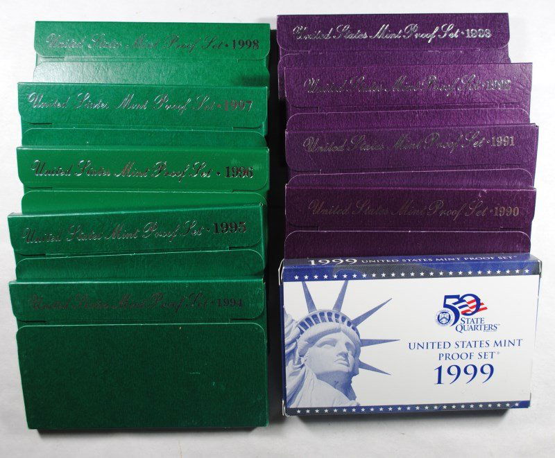 U.S.  CLAD PROOF SETS OF THE 90'S ( 10 ) SETS IN NICE (1 of 3)