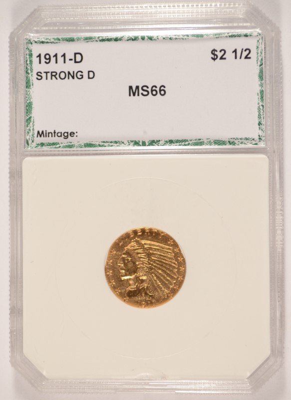 1911-D $2.5 INDIAN GOLD PCI MS-66 KEY DATE LOW MINTAGE (1 of 4)
