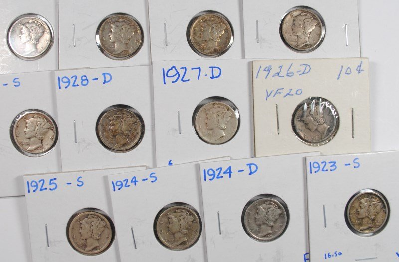 (12) MERCURY DIMES (1923-S, 1924-D, 1924-S, 1925-S, (1 of 2)