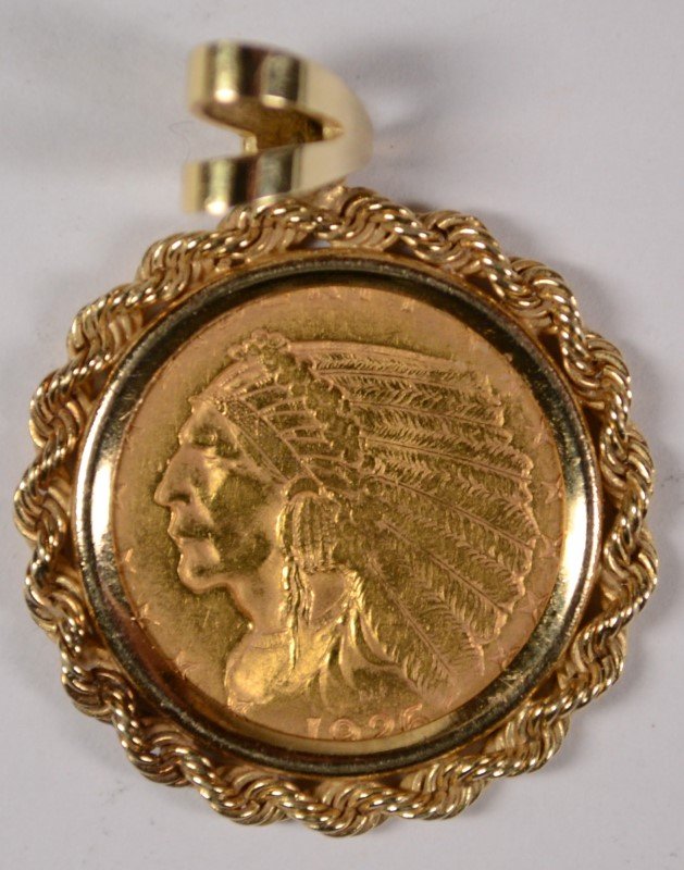 1925 $2.50 INDIAN GOLD IN 14K GOLD PENDANT TOTAL WEIGHT (1 of 2)