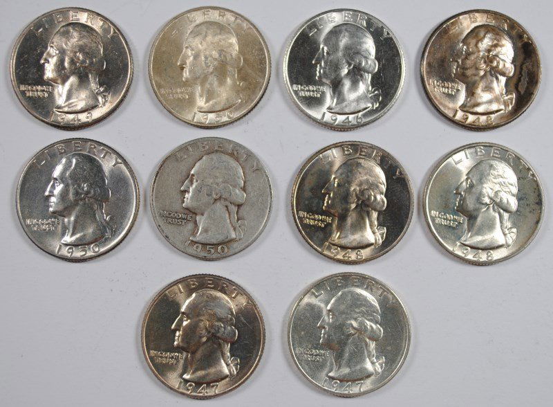(10) WASHINGTON QUARTERS (1946-S, 1947, 1947-S, 1948, (1 of 2)