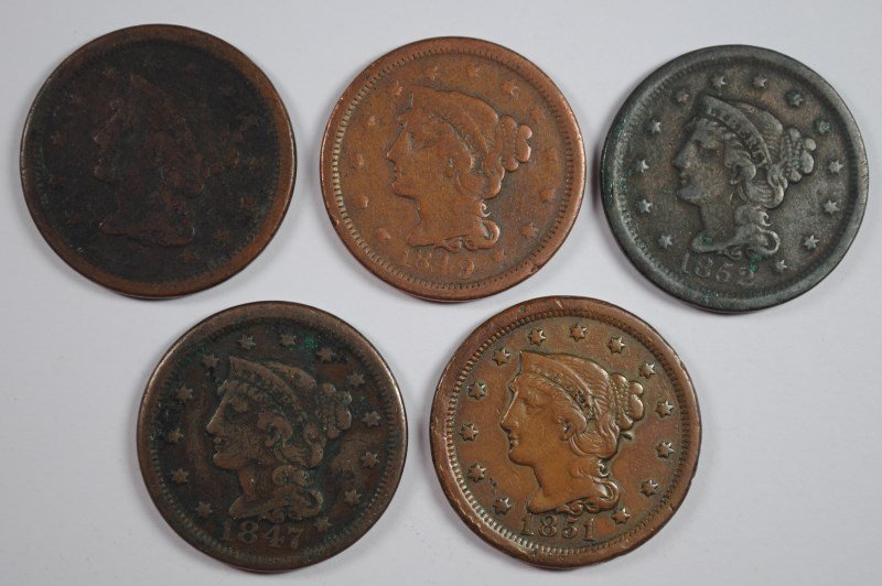 (5) LARGE CENTS (1847, 1849, 1850, 1851, 1852) (1 of 2)
