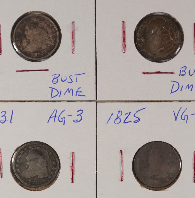 4 CAPPED BUST DIMES; 1825 VG, 1831 AG, 2- 1835 VG/GOOD (1 of 2)