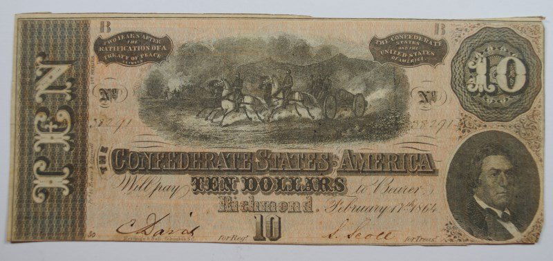 1864 $10 CONFEDERATE STATES OF AMERICA NOTE VF (1 of 2)