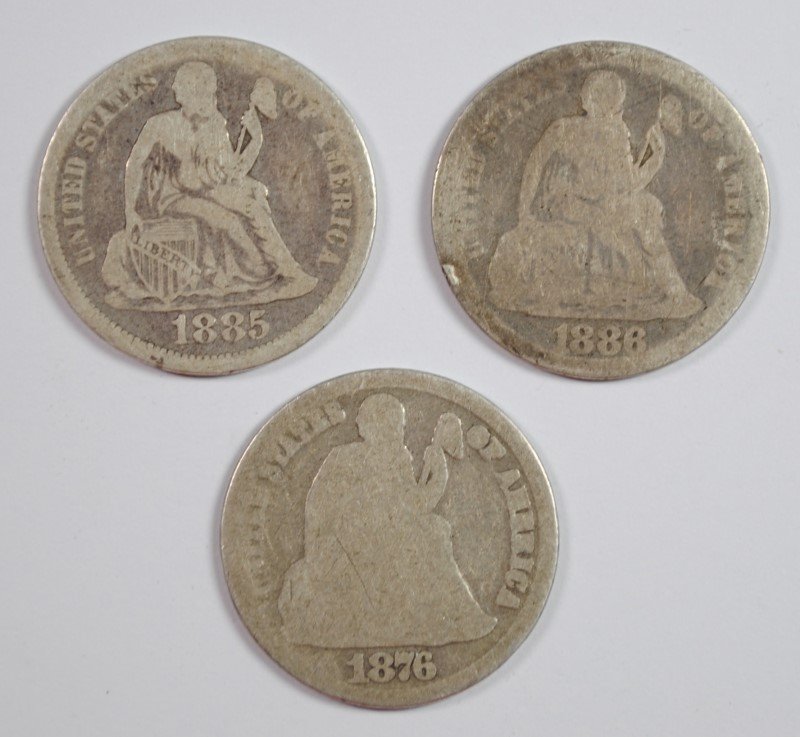 (3) SEATED DIMES (1876-CC, 1885, 1886) (1 of 2)