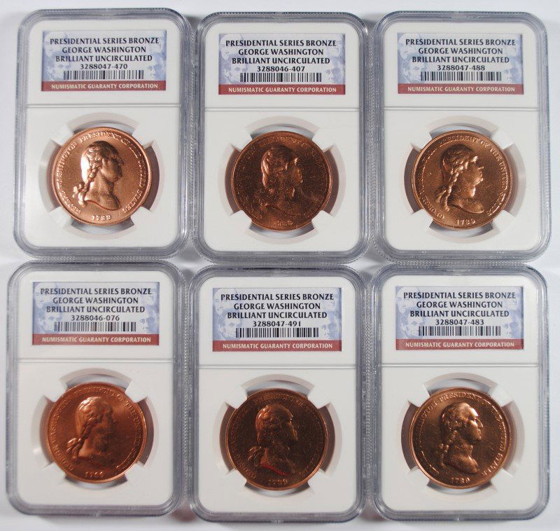 (6) PRESIDENTAL BRONZE MEDALS (GEORGE WASHINGTON) NGC (1 of 2)