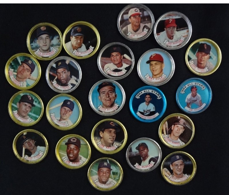 27 - 1964 TOPPS COINS - KOUFAX, KALINE, MANTLE, CEPEDA, (1 of 3)
