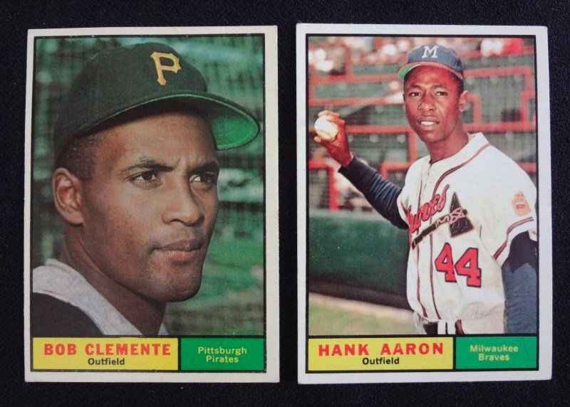 2 - 1961 TOPPS #388 ROBERTO CLEMENTE & #415 HANK AARON, (1 of 2)